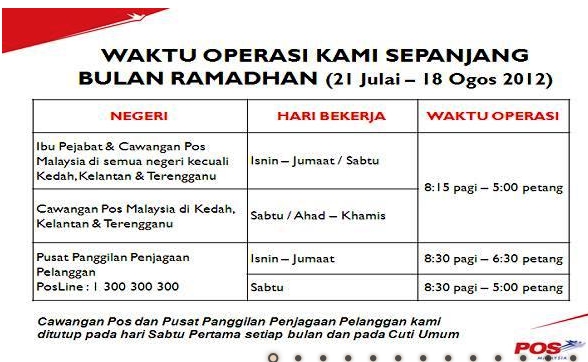 Waktu Operasi Pejabat Pos Sepanjang Ramadhan Sumijelly S